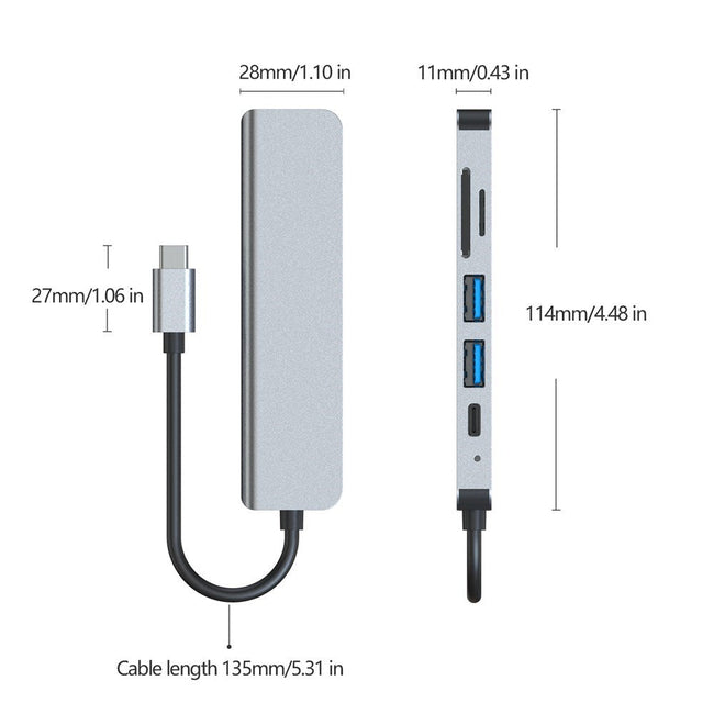 6in1 USB-C Type C HD Output 4K HD USB3.0 HUB Adapter for MacBook Pro iPad Pro