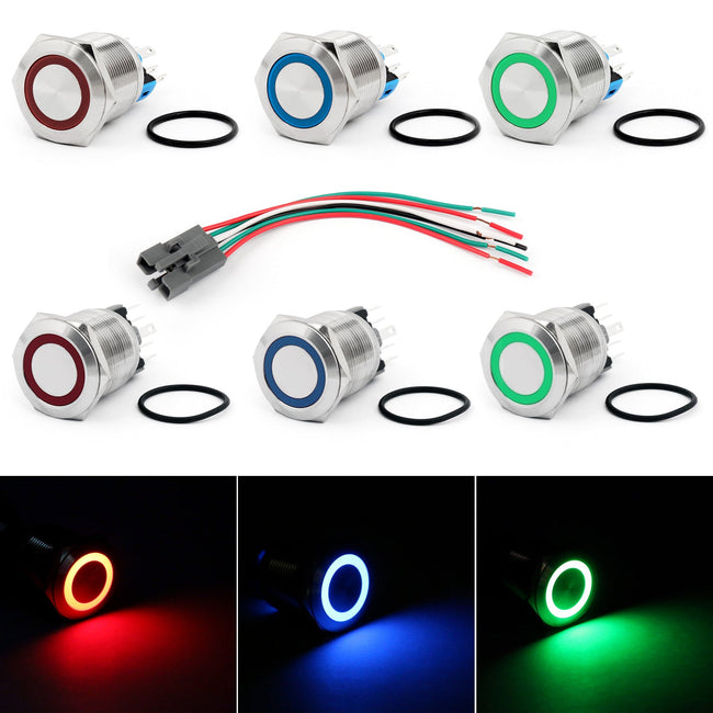 22mm 24V Ring LED Push Button Switch Stainless Steel For Car/Boat/DIY
