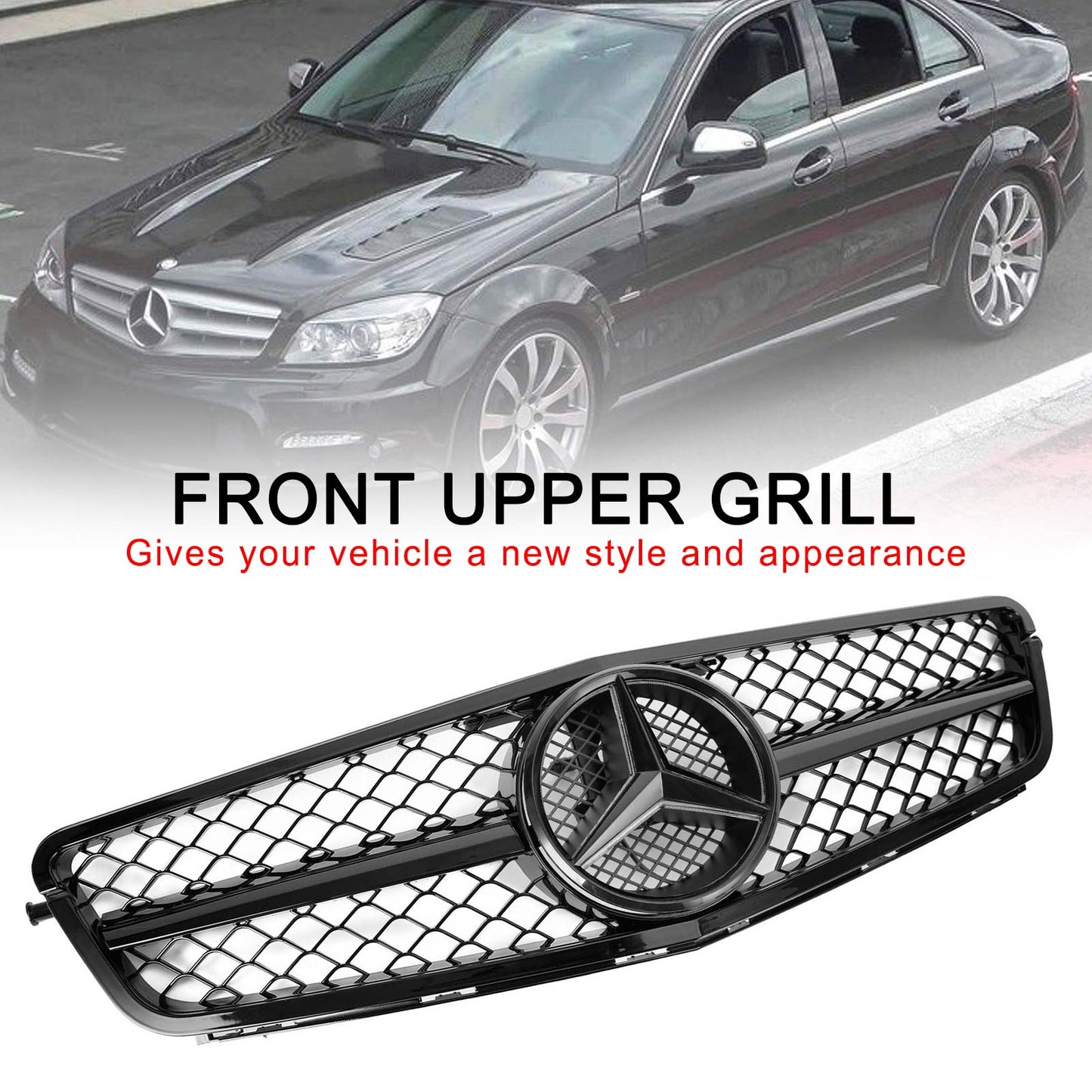 AMG 2008-2014 C-Class Benz W204 C300 C350 w/LED Front Bumper Car Grille Grill