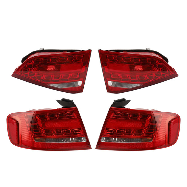 2009-2012 Audi A4 Outer+Inner Trunk LED Tail Light Lamp 4pcs