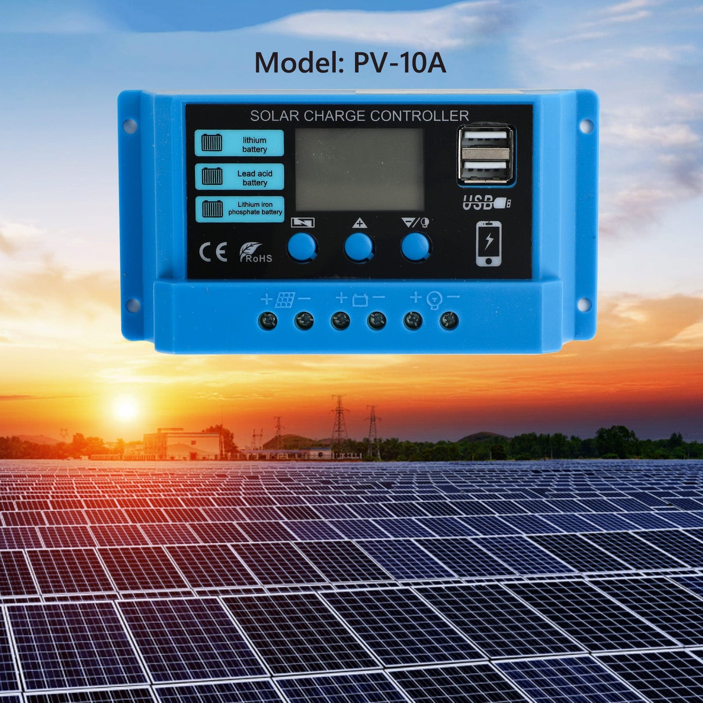 10A PWM Solar Charge Controller PV Regulator For Lifepo4 Lithium Lead Acid Gel