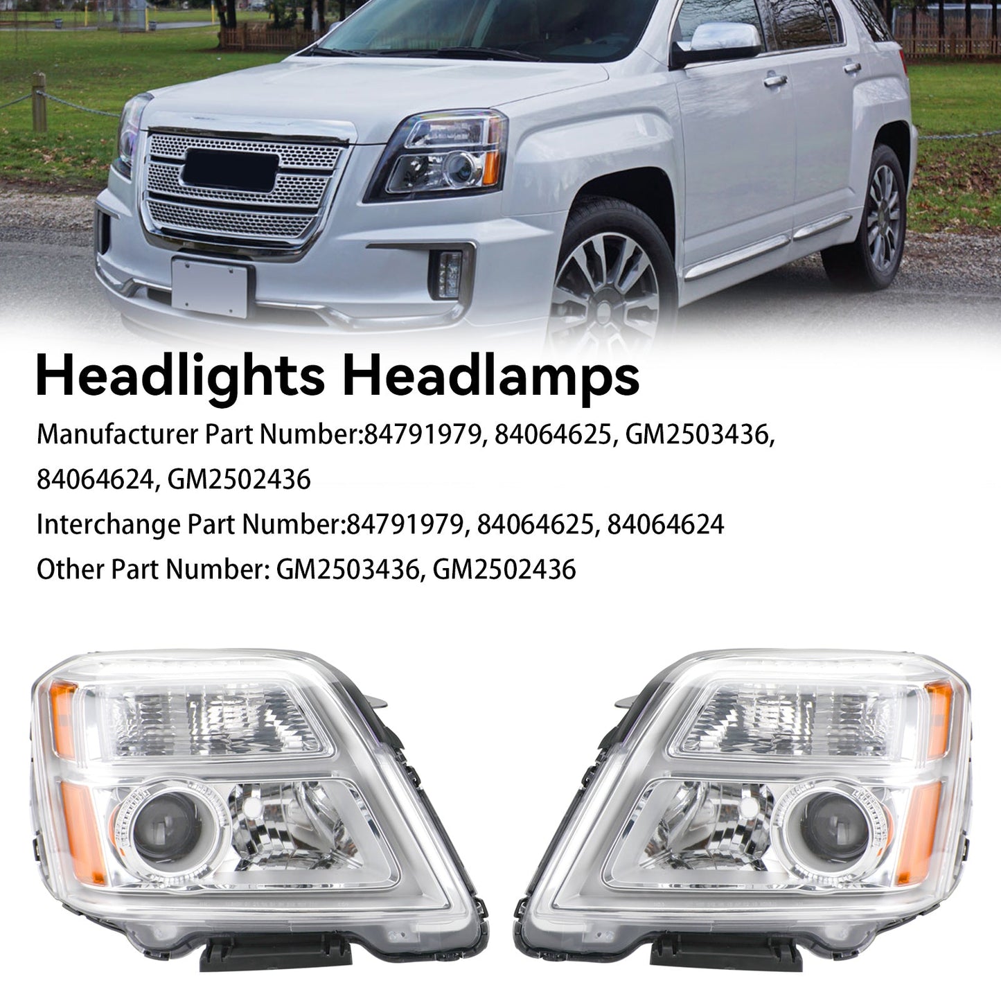 GMC Terrain 2016-2017 Left+Right Projector Halogen Headlights Headlamps