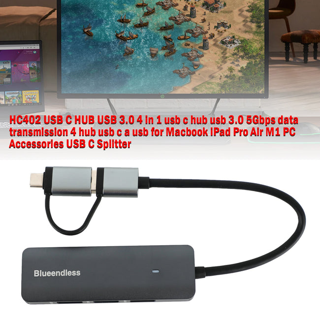 USB 3.0 4 in 1 USB C Hub Data Transmission for Macbook iPad Pro USB C Splitter