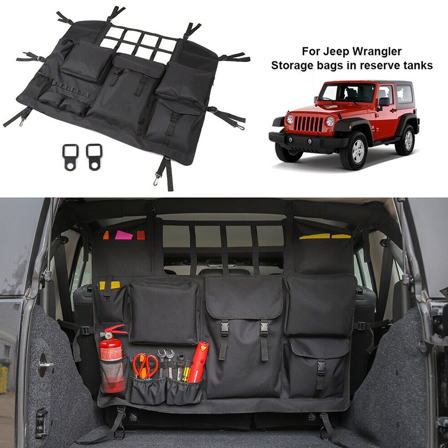 Areyourshop Car Trunk Organizer Storage Bag fit for Jeep Wrangler JK JL 07-20 Accessories