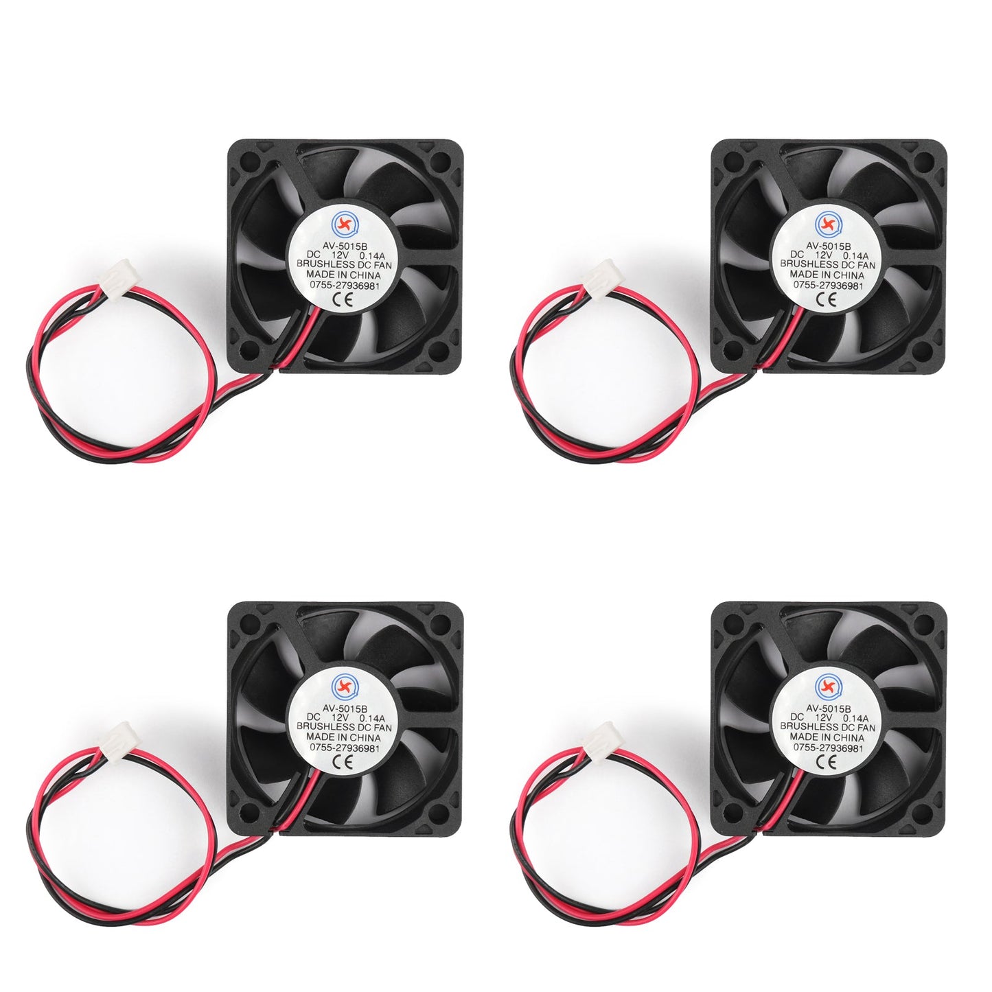 4Pcs DC Brushless Cooling PC Computer Fan 12V 5015B 50x50x15mm 0.14A 2 Pin Wire