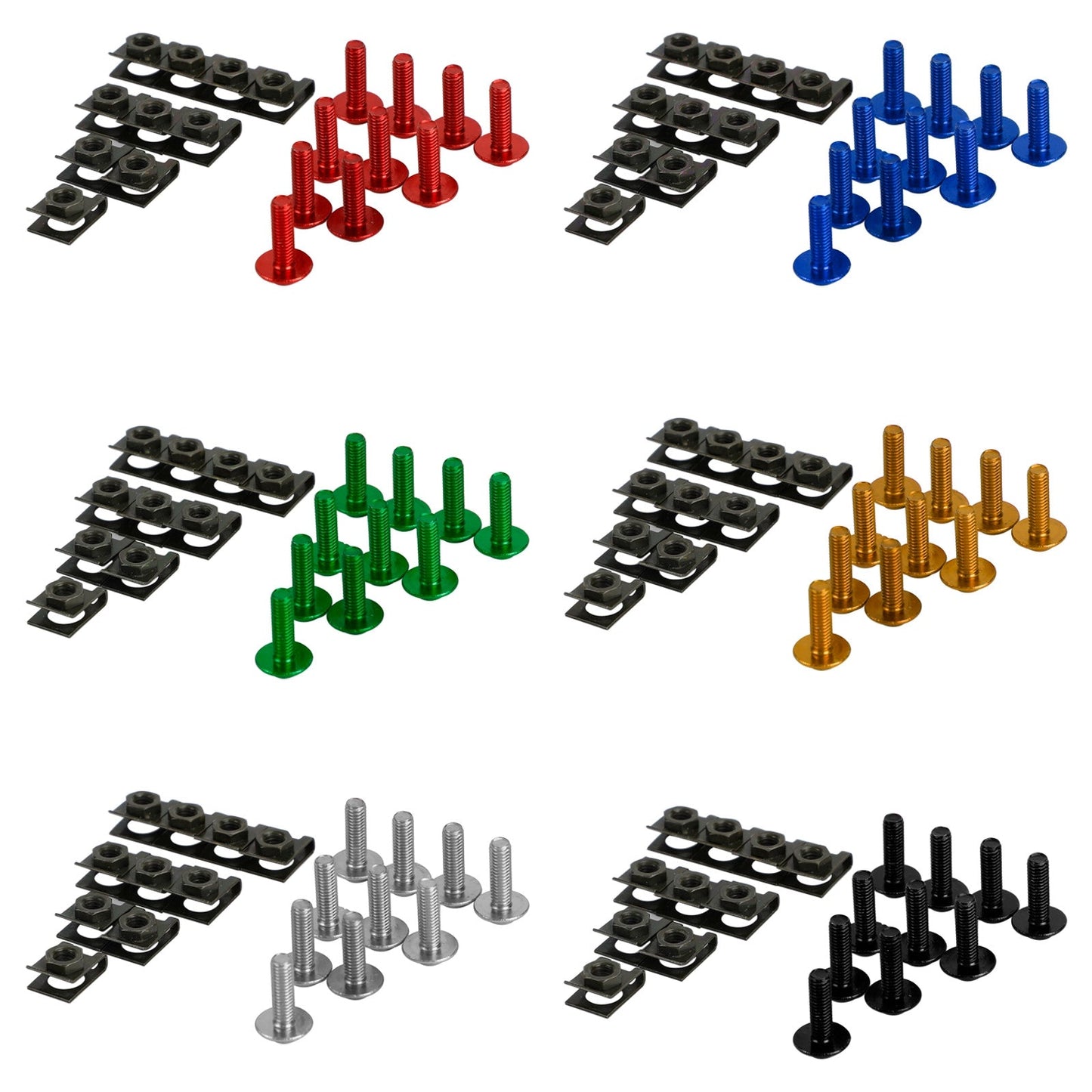 Motorcycle Aluminum Fairing Screen M6x20mm Screw Bolts Clips kit Black QTY 10