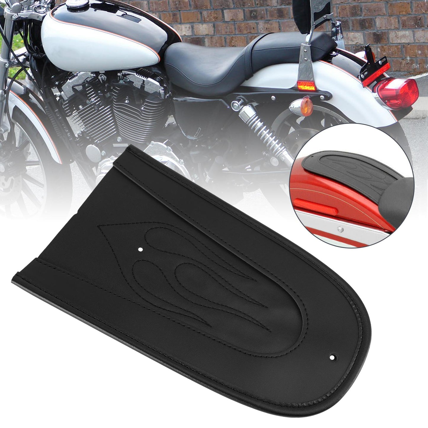 Black PU Leather Flame Stitch Solo Seat Rear Fender Bib For Sportster 1200 883
