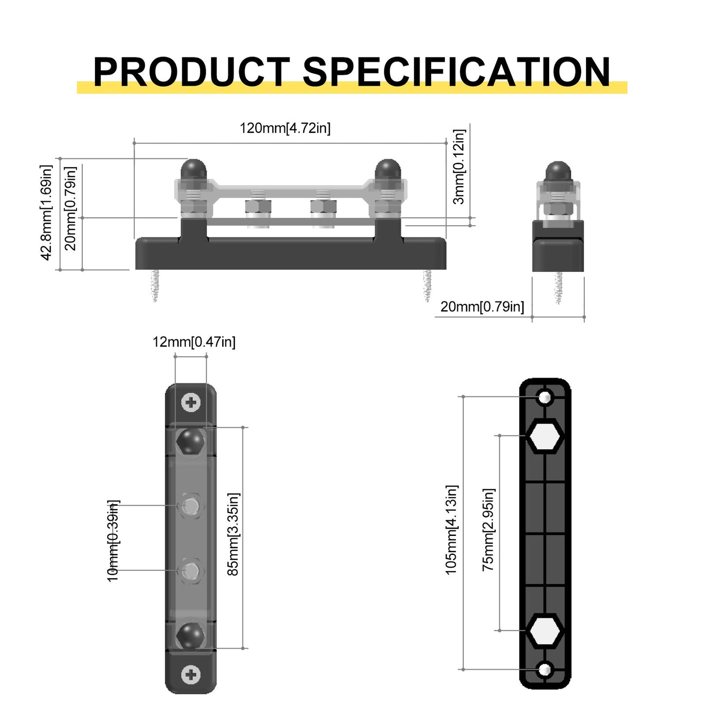 2/4/6/12 Way Car Bus Bar Block Dust Cover Distribution Terminal For Auto Marine