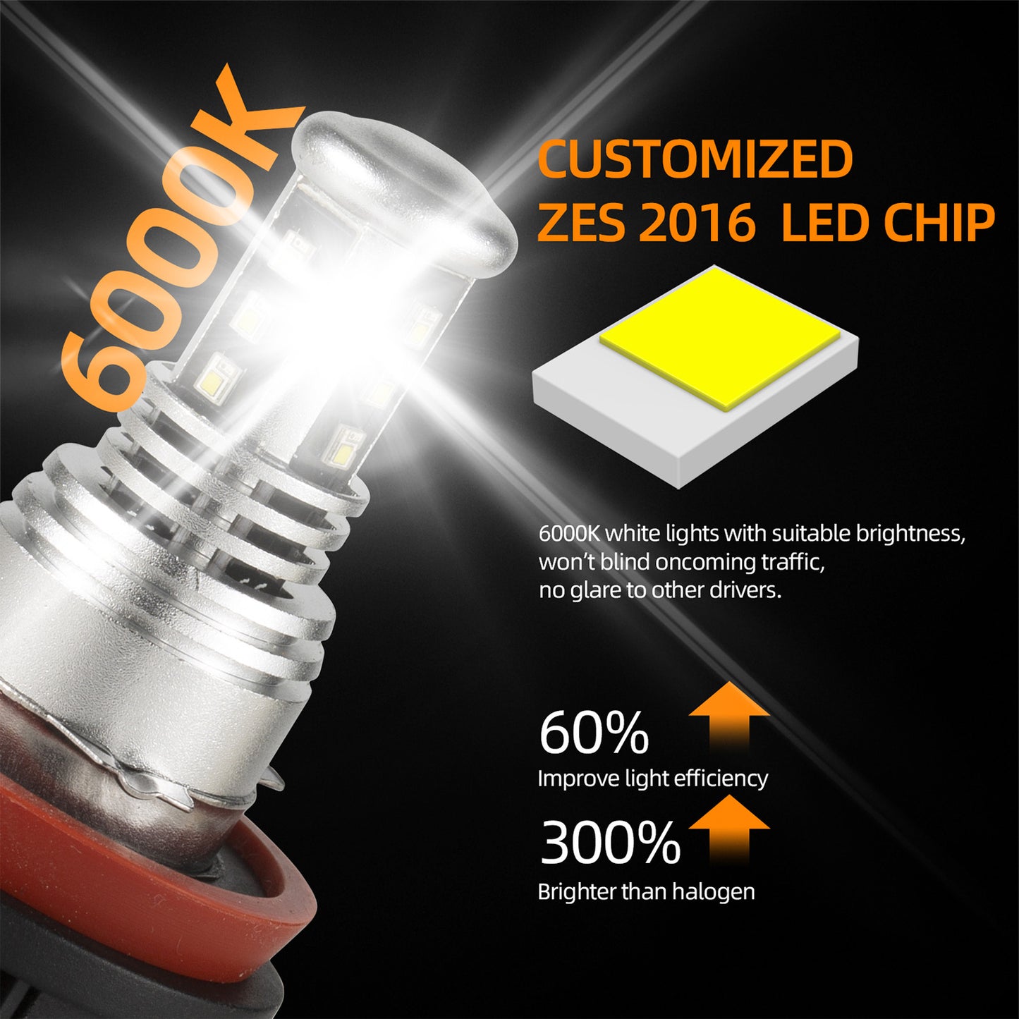 LED Headlight 6000K 2000W 300000LM Low Beam bulbs High Power