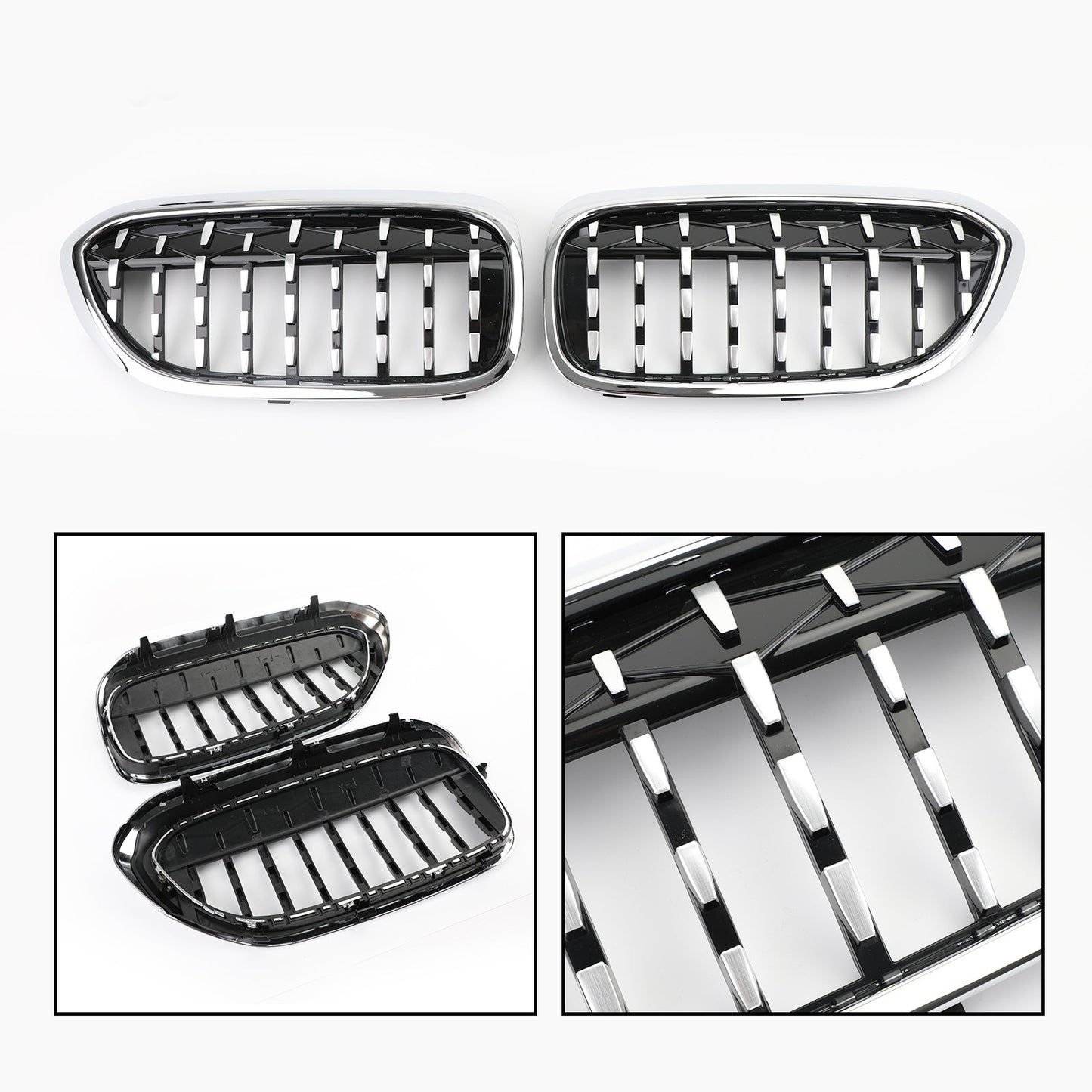 Pair Chrome Diamond Style Front Grill Fit For BMW 5 Series G30 G38 2017-2019