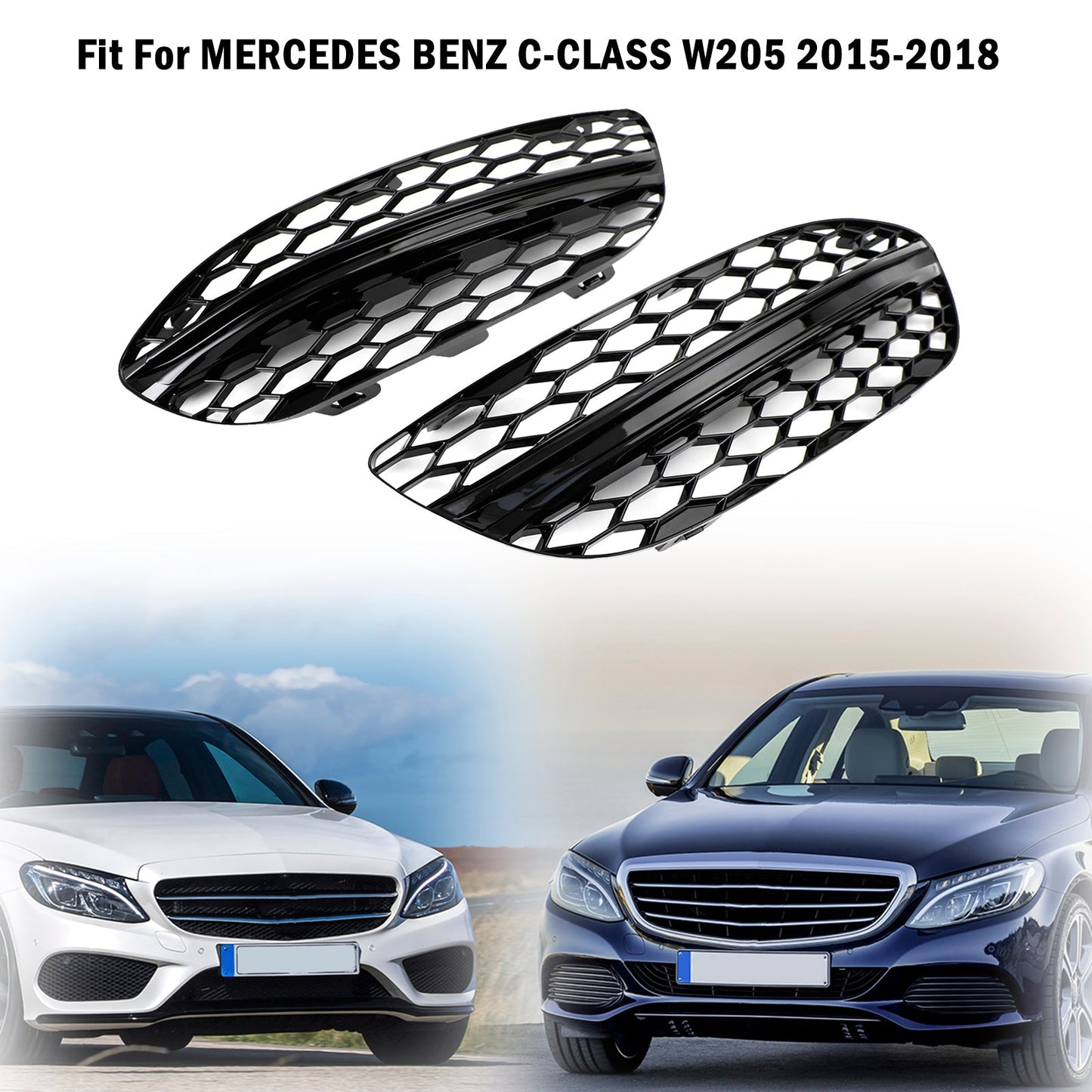 2015-2018 MERCEDES BENZ C-CLASS W205 Base Sedan Mesh Front Fog Light Cover