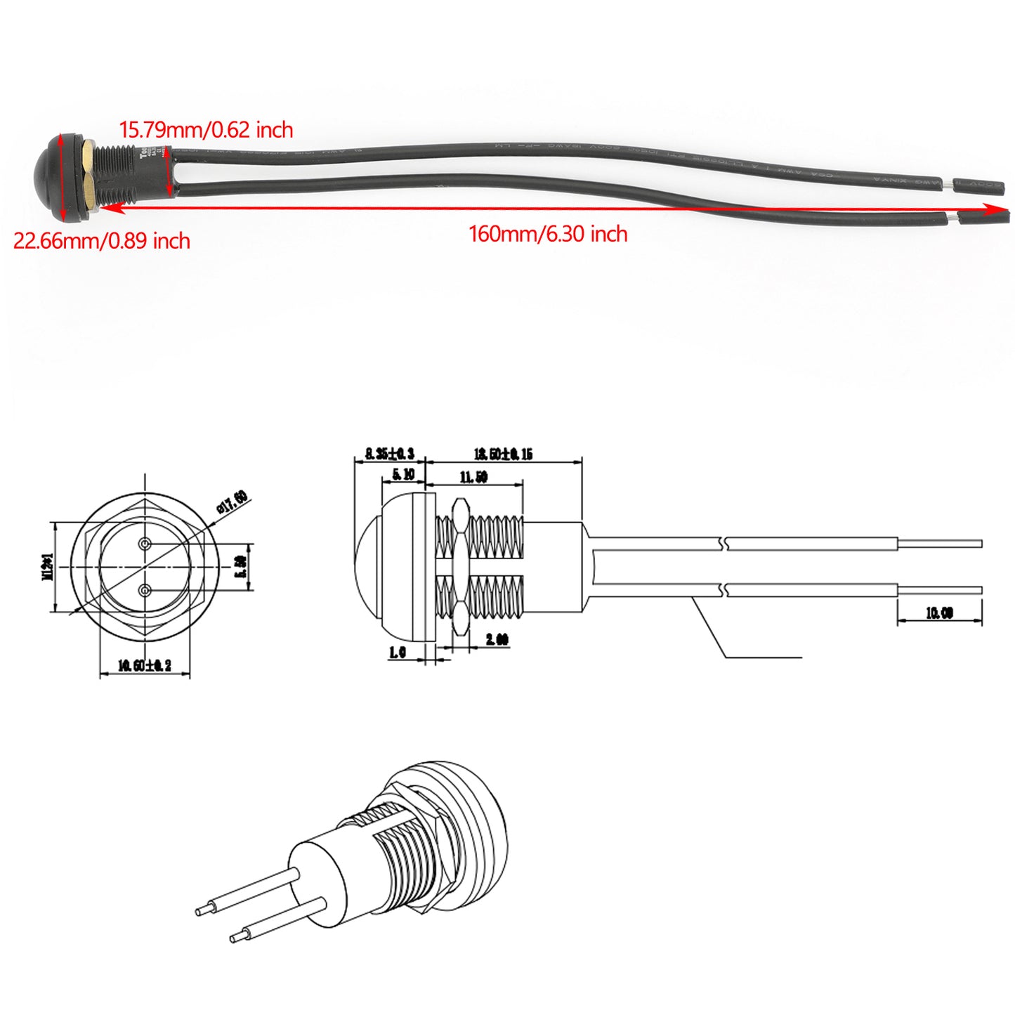 1Pcs Waterproof Momentary Reset ON/OFF Push Button Round Switch with Wire Black