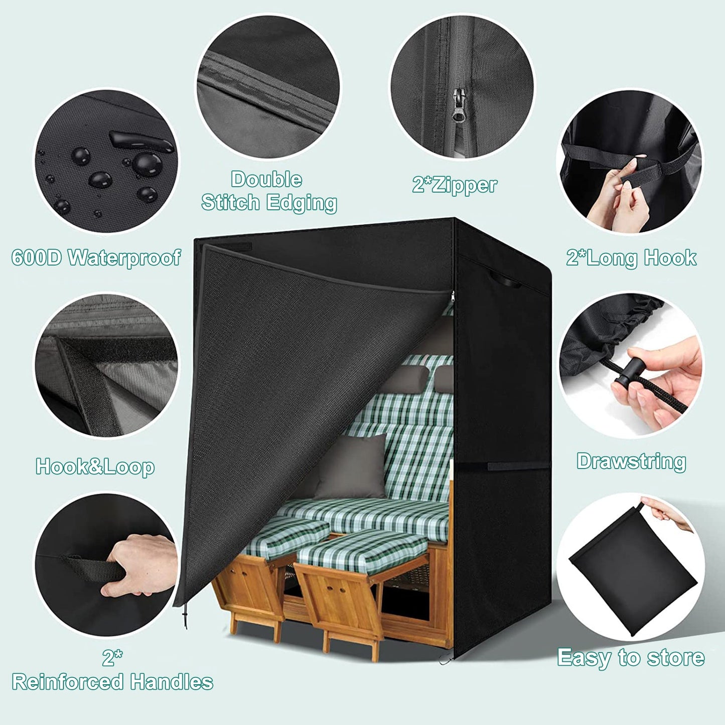 Black Beach Chair Protective Cover With Carry Waterproof Cover For Beach Chair