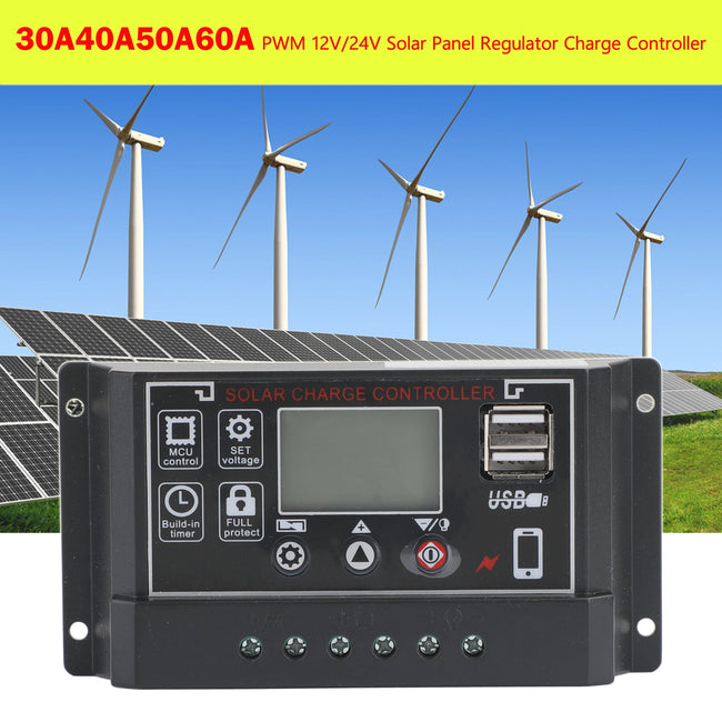 30A Solar Panel Battery Regulator Charge Controller 4-Stage Dual USB 12V/24V