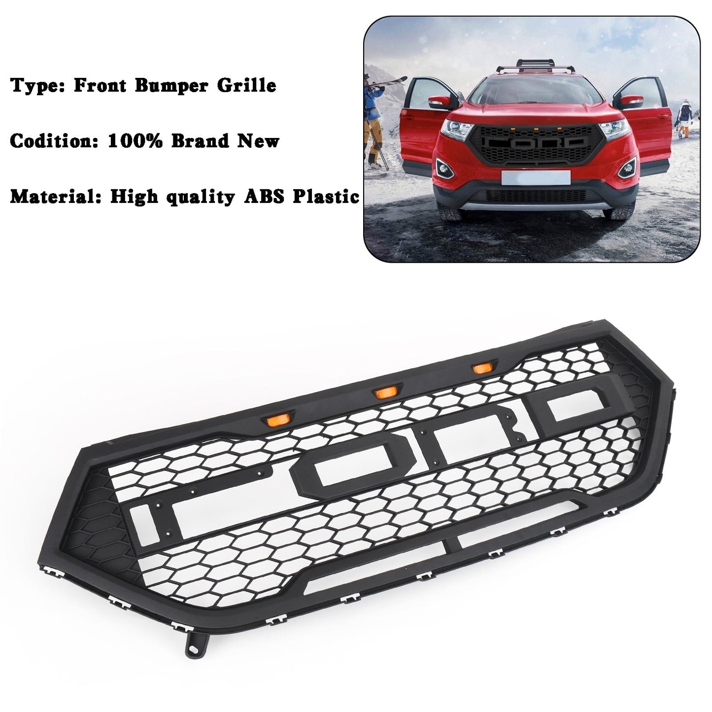 2015-2018 Ford Edge Raptor Style Front Bumper Grill Upper Grille Black