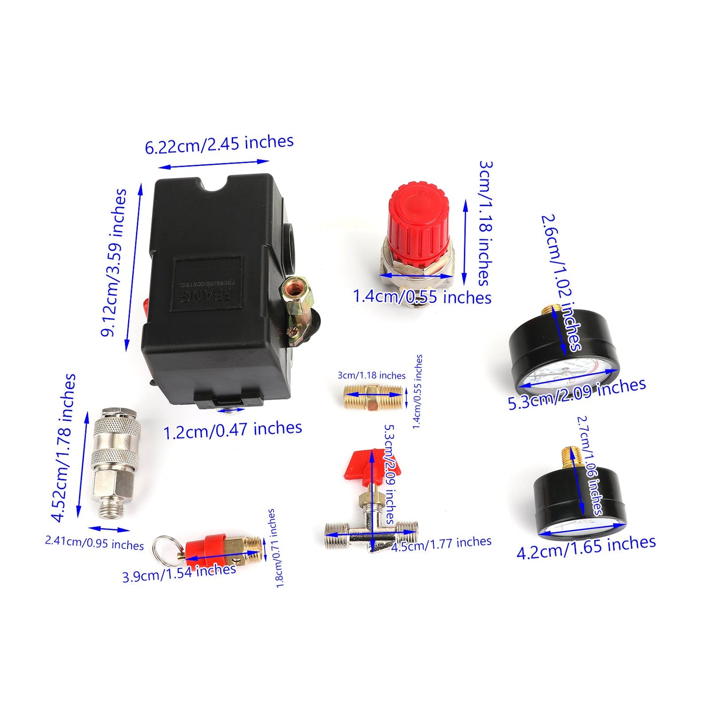 Air Compressor Pressure Control Switch Manifold Regulator Fitting with Gauges