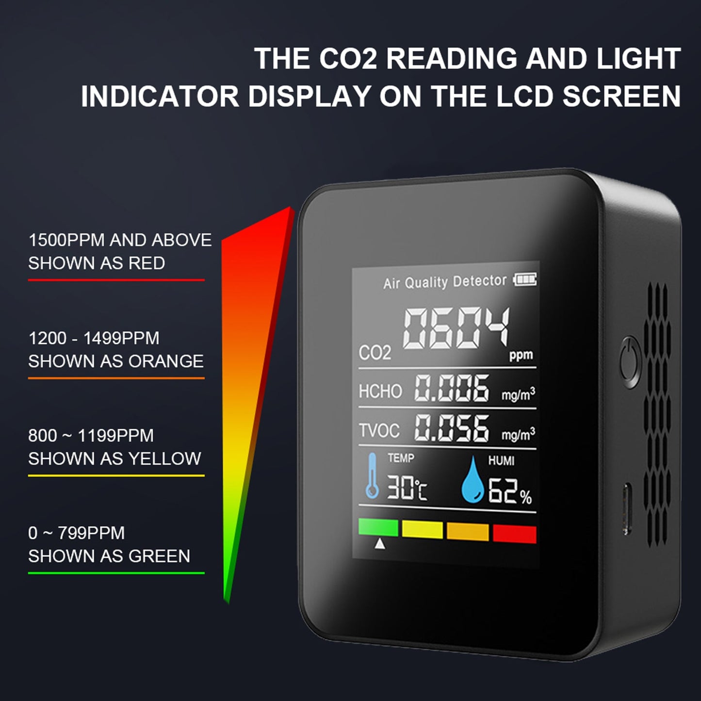 Portable TVOC HCHO CO2 Air Quality Detector Temperature Humidity Tester Monitor