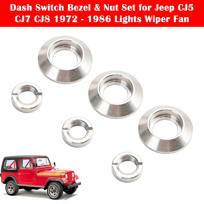 Dash Switch Bezel & Nut Set for Jeep CJ5 CJ7 CJ8 1972 - 1986 Lights Wiper Fan