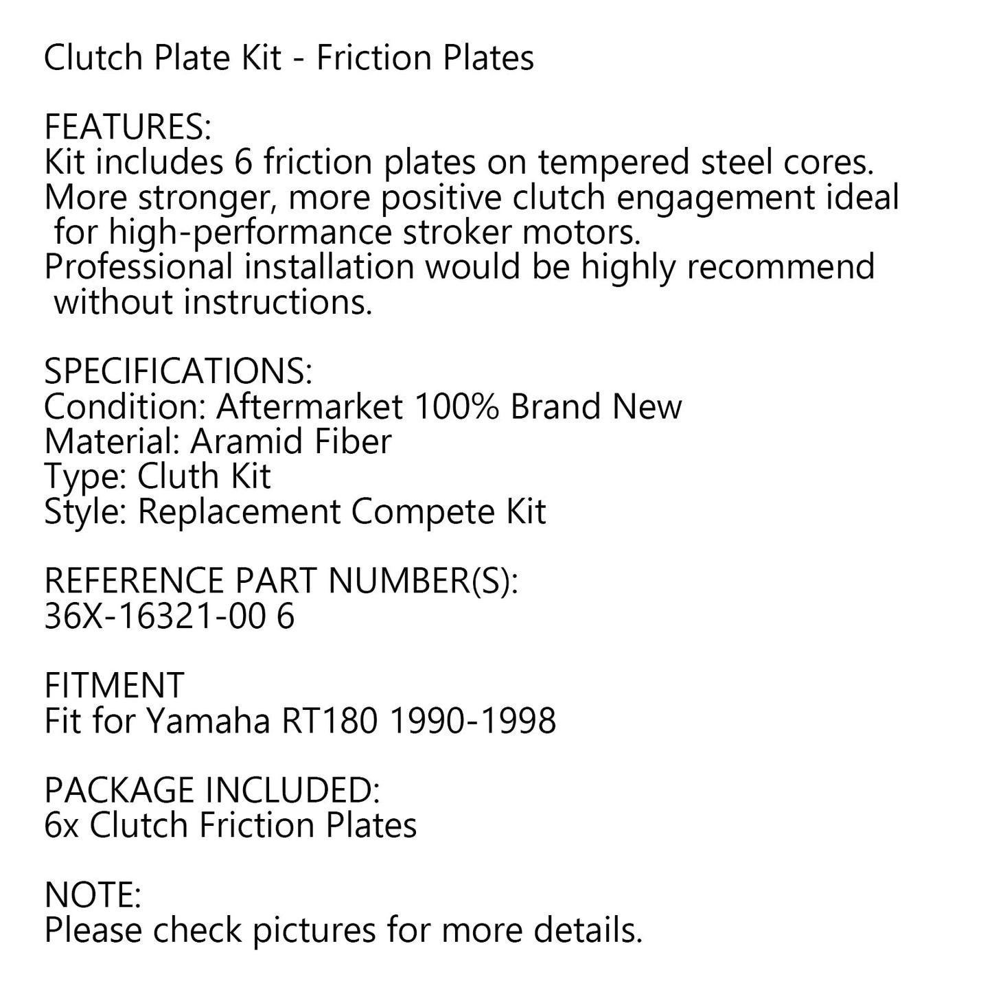 Clutch Plate Kit - Friction Plates For Yamaha RT180 1990-1998