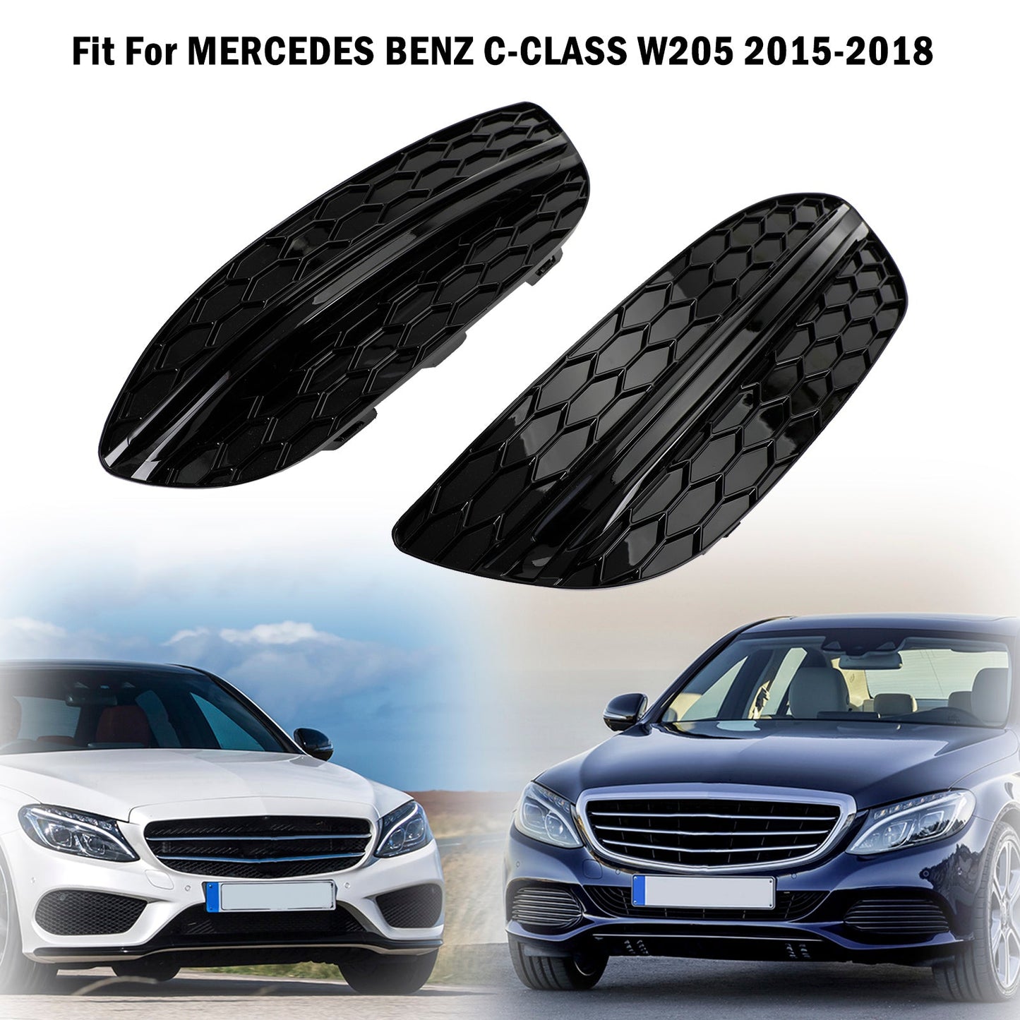 MERCEDES BENZ C-CLASS W205 2015-2018 Base Sedan 2PCS Front Fog Light Cover