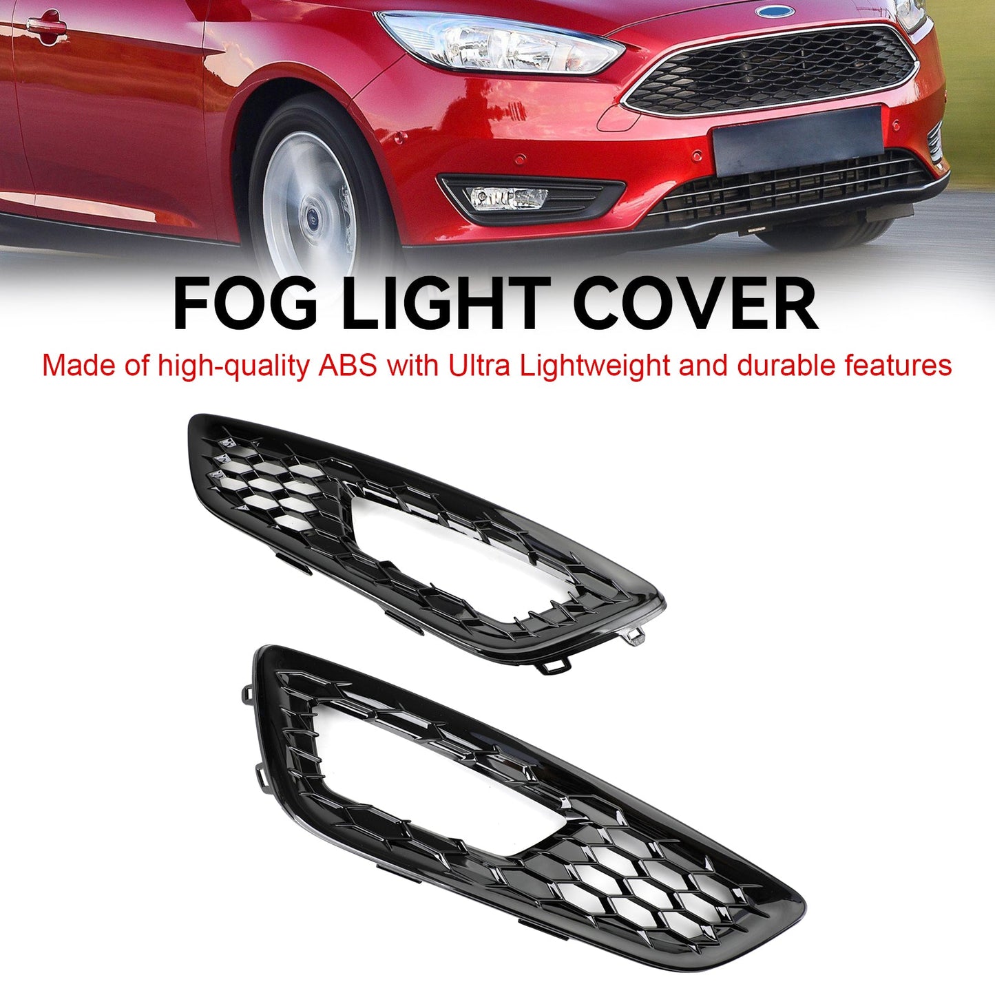 2015-2017 Ford Focus 4 Door Sedan and Hatchback Models Pair Front Bumper Fog Light Lamp Cover Bezel Grill