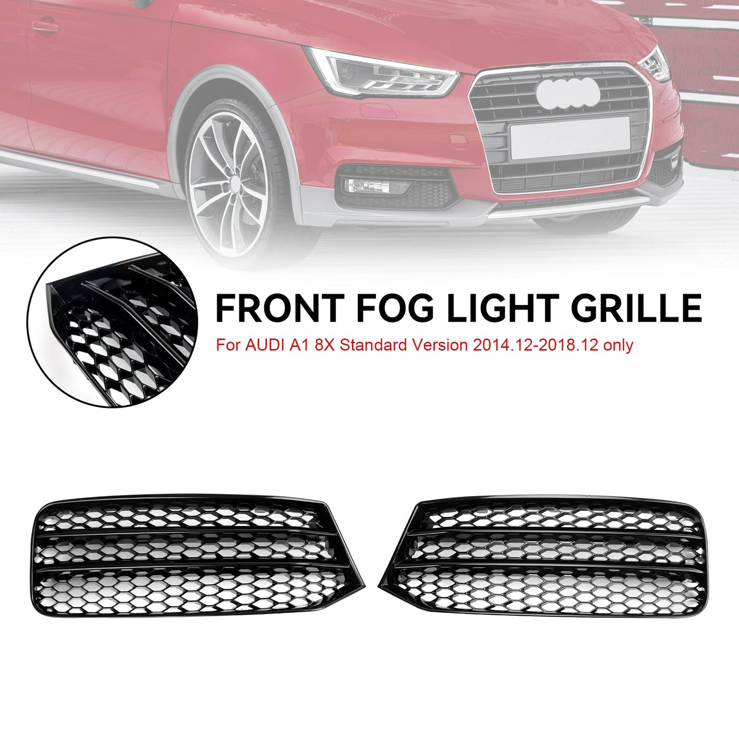 2015-2018 Audi A1 8X Pair Front Bumper Fog Light Cover Grill Grille