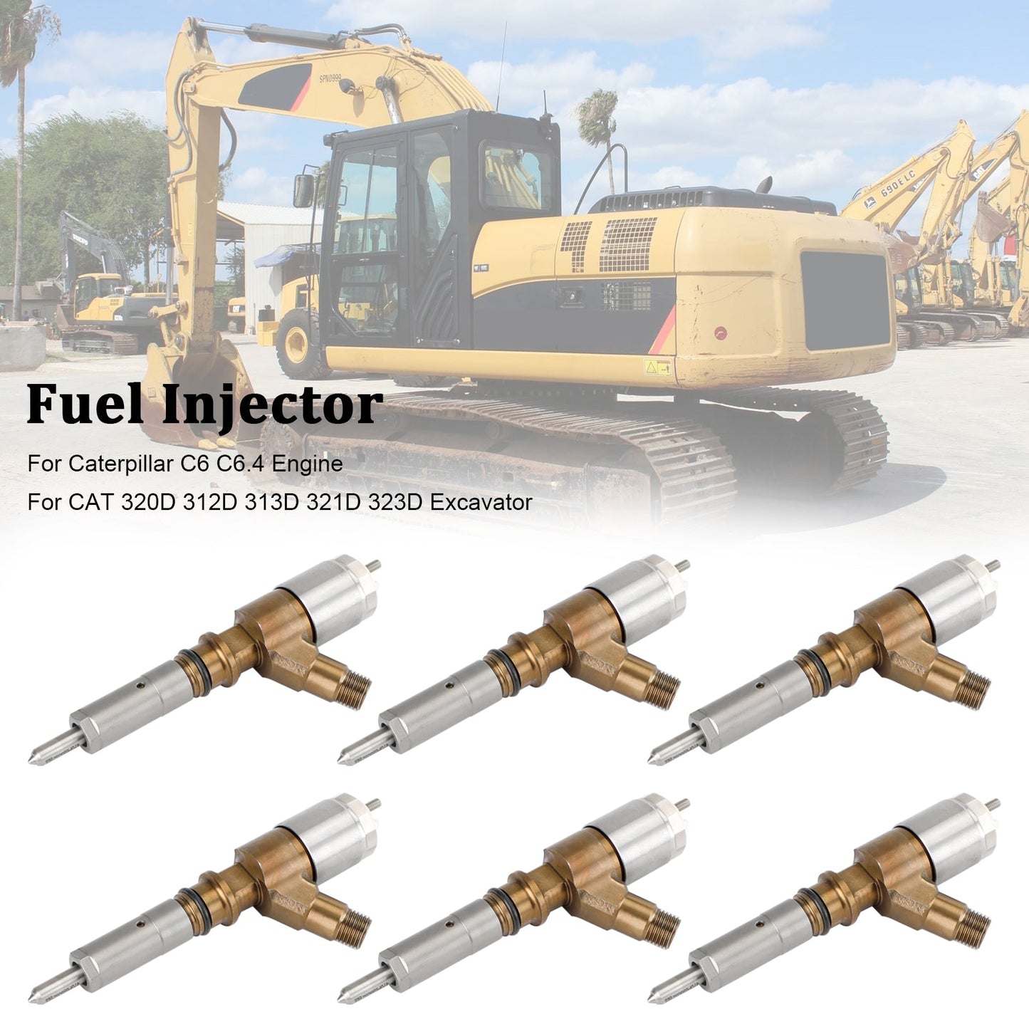 6PCS Fuel Injectors 3264700 Fit Caterpillar C6 C6.4 Fit CAT 320D Excavator