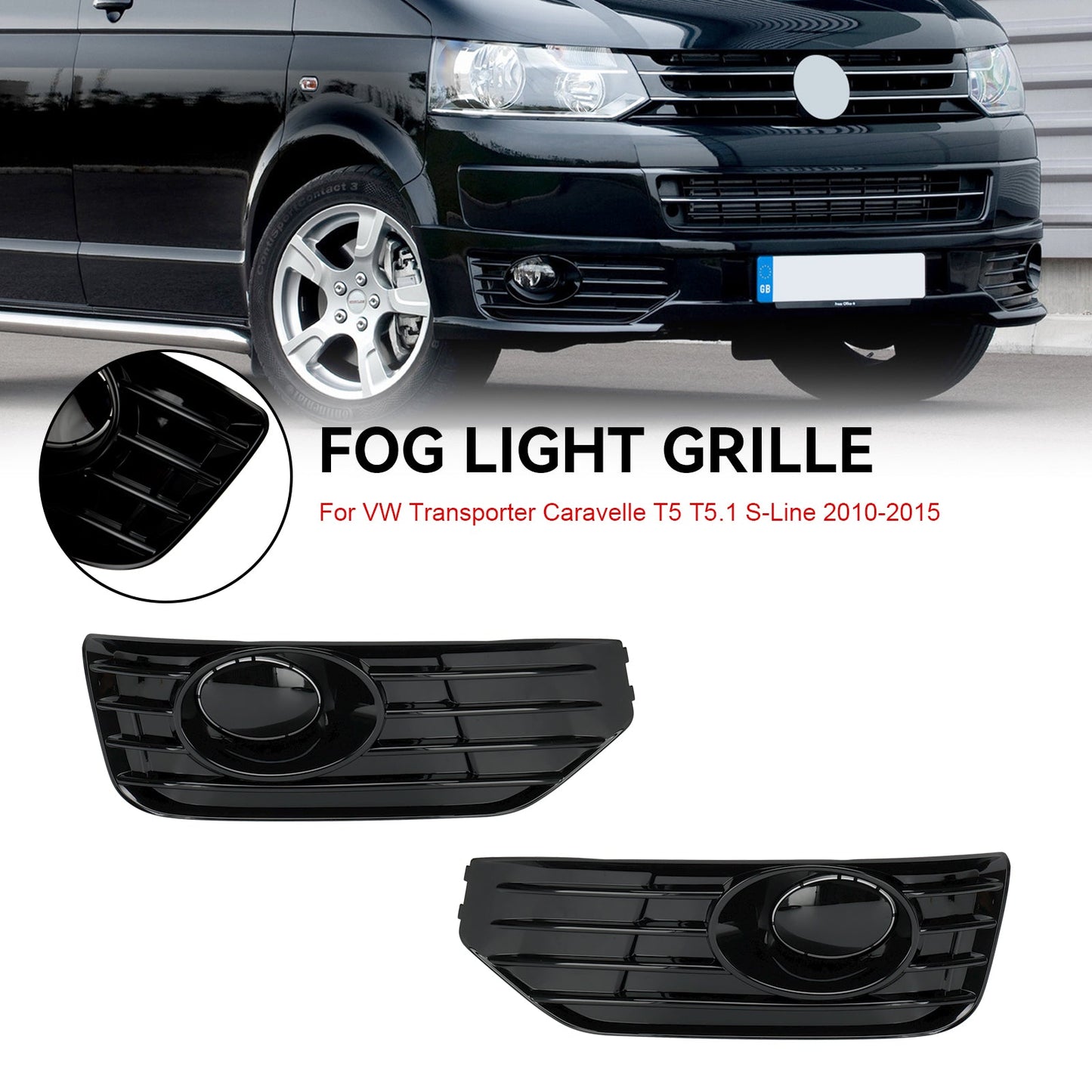 2010-2015 VW T5 T5.1 Fog Lamp Light Cover Insert S-line Grill Gloss Black