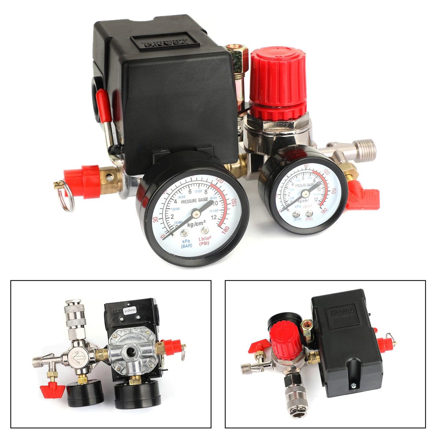 Air Compressor Pressure Control Switch Manifold Regulator Fitting with Gauges