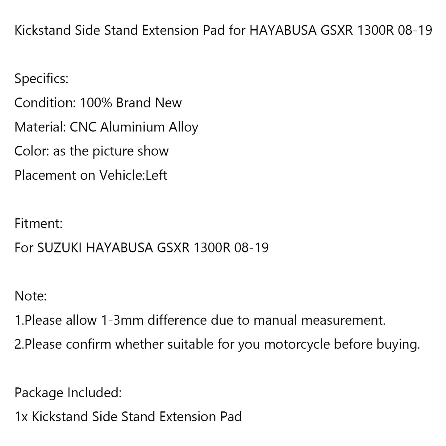 Kickstand Sidestand Enlarge Plate Pad for SUZUKI HAYABUSA GSXR 1300R 2008-2019