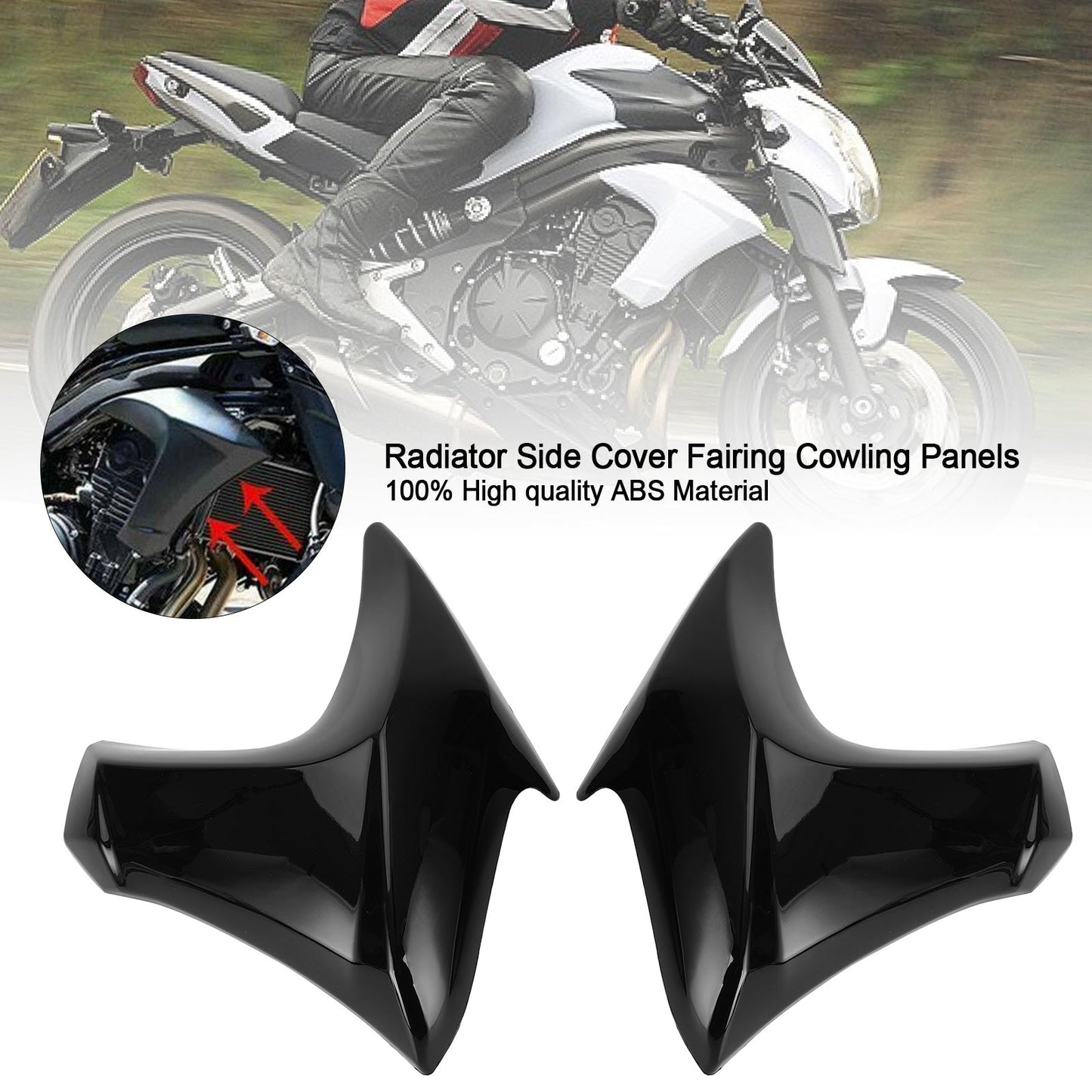 Radiator Side Cover Fairing Cowling Panels for Kawasaki ER6N 2012-2016 Black