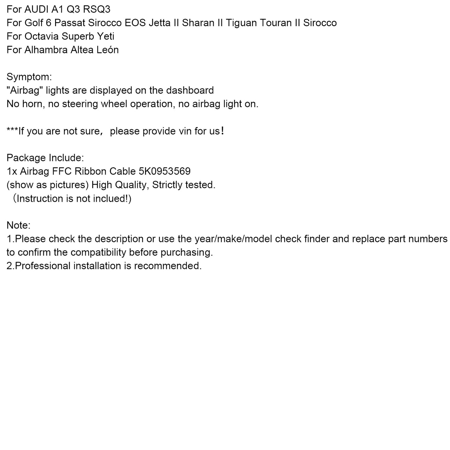 AUDI A1 Q3 RSQ3 Airbag FFC Ribbon Cable 5K0953569 5K0953569AL
