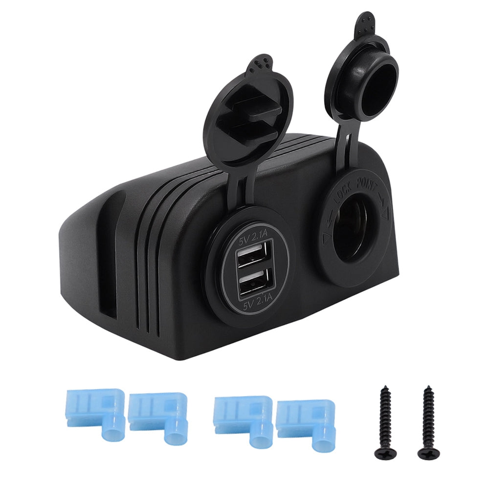 12V Dual USB 4.2A Charger Power Socket Outlet Surface Mount Fit for Car Marine