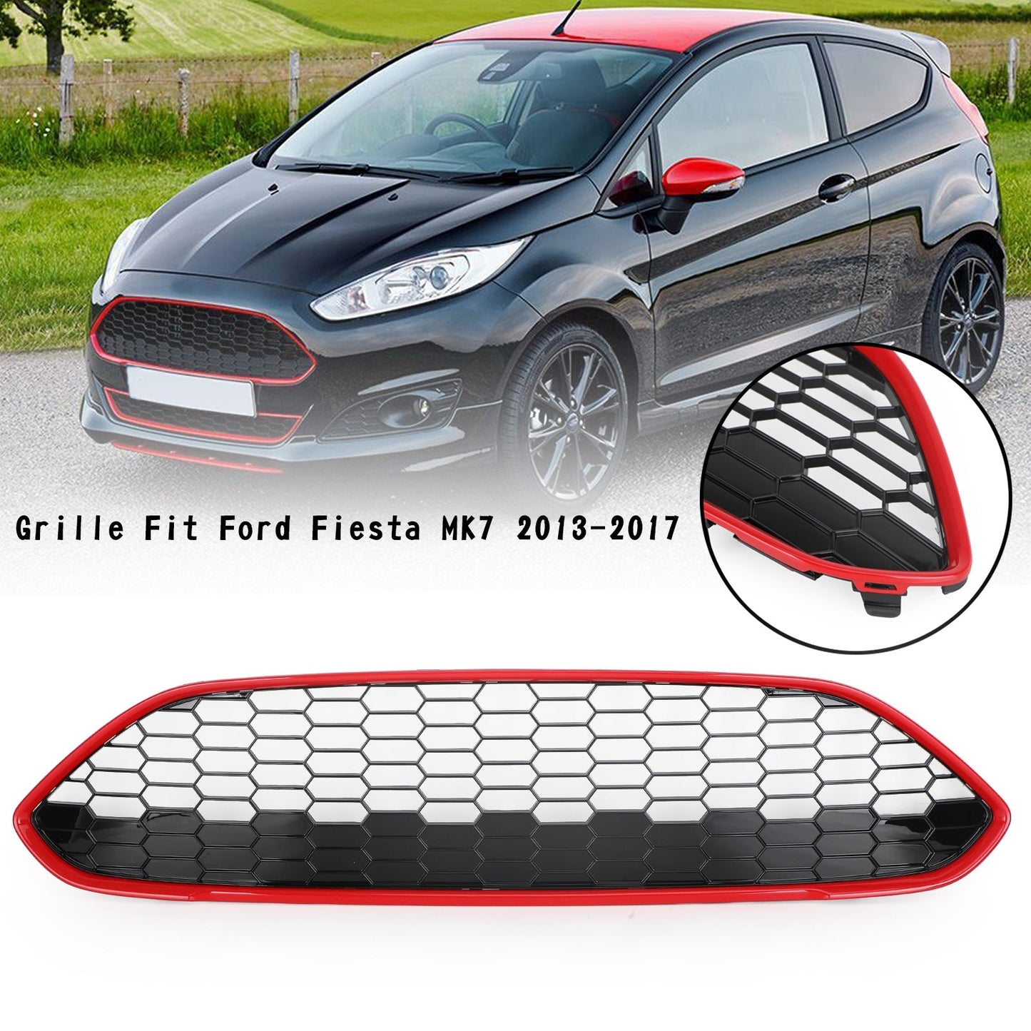 Front Bumper Grille Upper Honey Comb Fit Ford Fiesta 2013-2017 Red