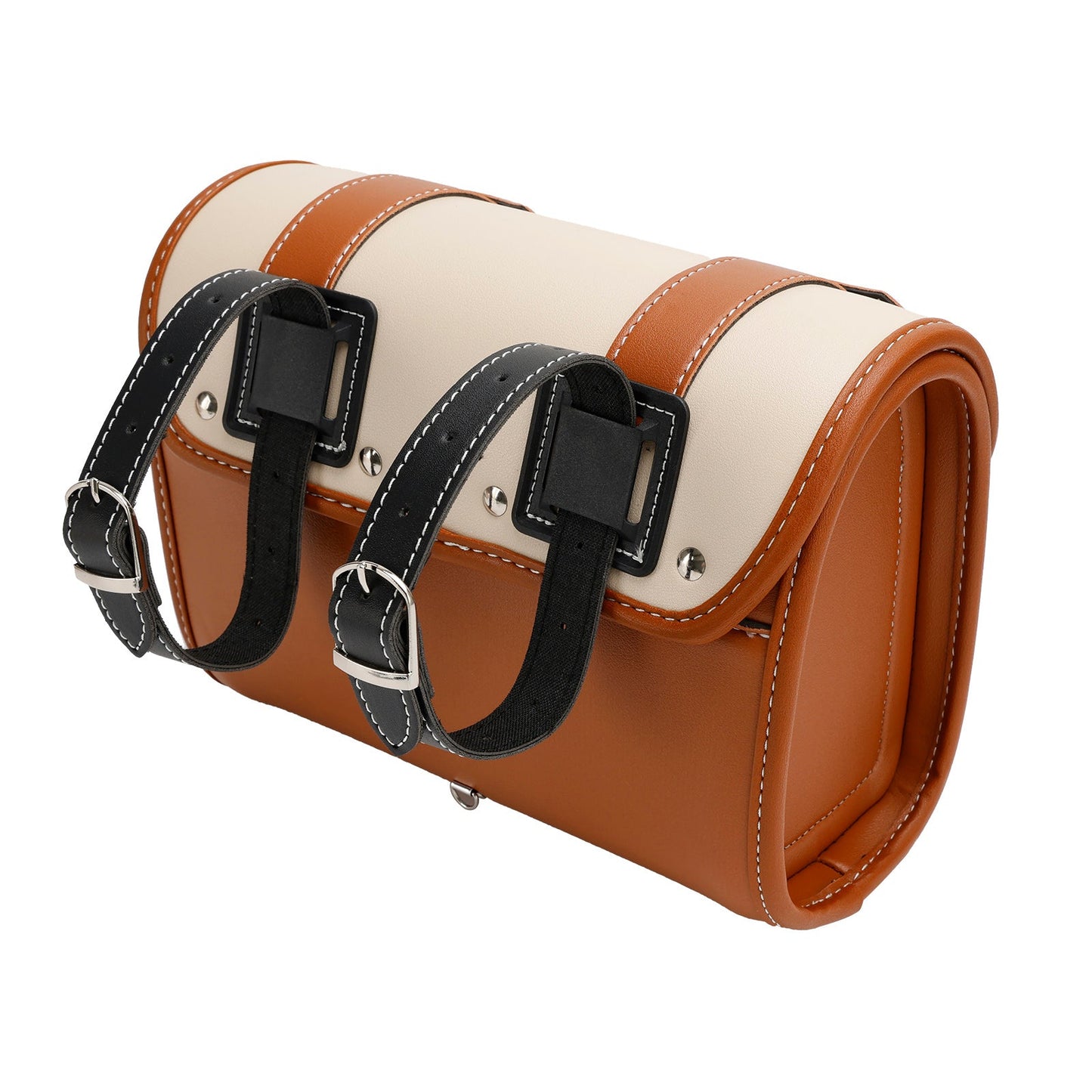 Saddlebag Side Storage Tool Bag Universal Color Matching Pu For Motorcycle Brown-White