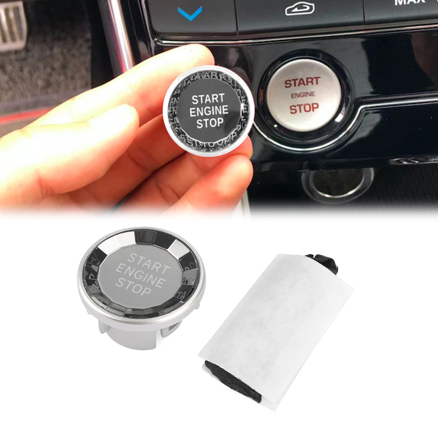 Engine Start Stop Push Button Knob Switch Decor Cover Fit For Jaguar XF XE F-Pace BLK