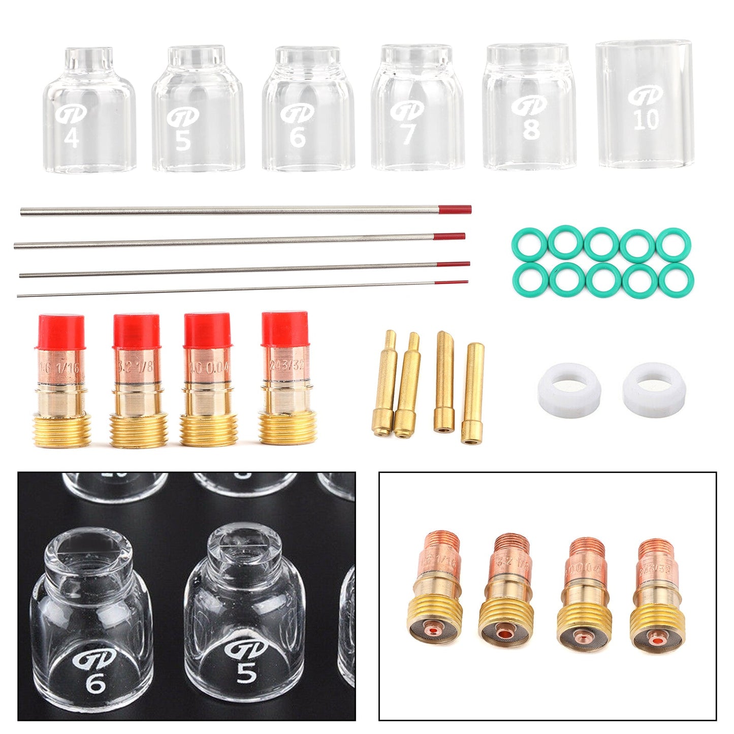 30Pcs TIG Welding Stubby Gas Lens Pyrex Cup Kit Fits For Tig WP-17/18/26 Torch
