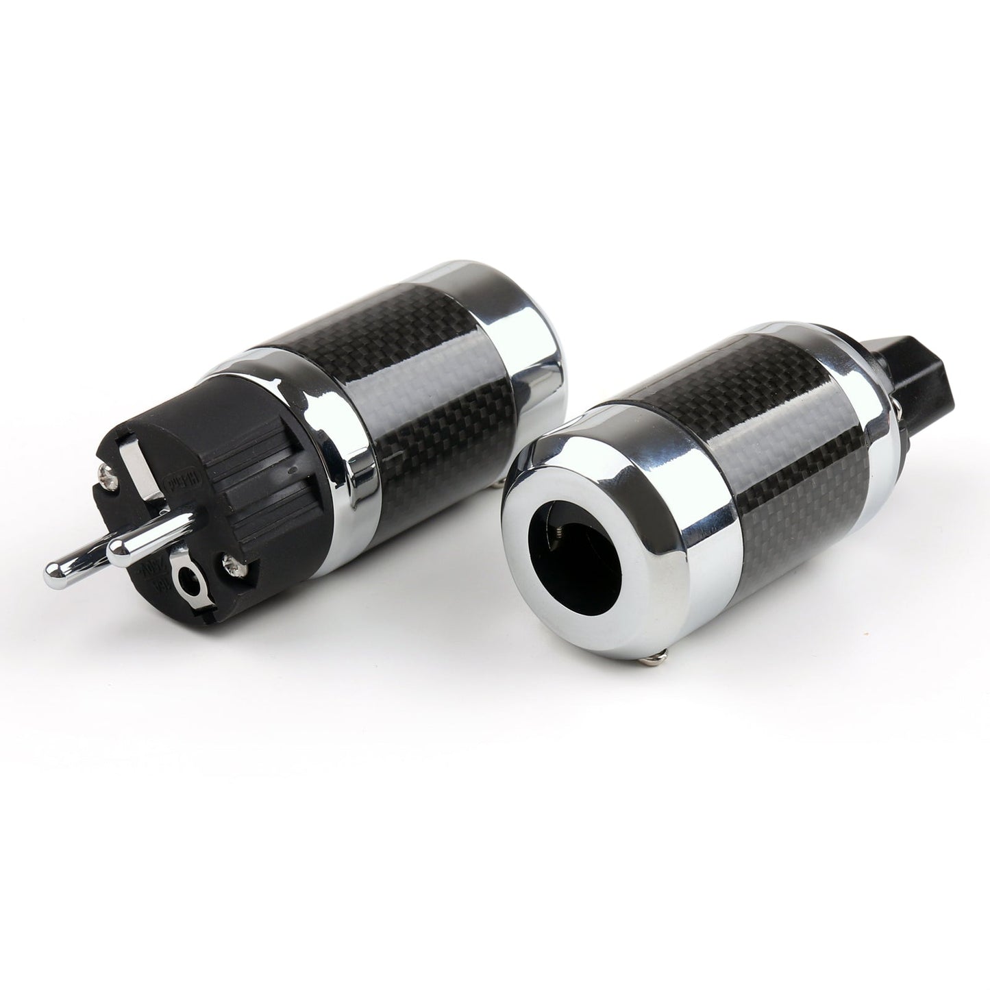 1 Set EU Schuko Copper Rhodium Plated Carbon Fiber AC Power Plug Connector