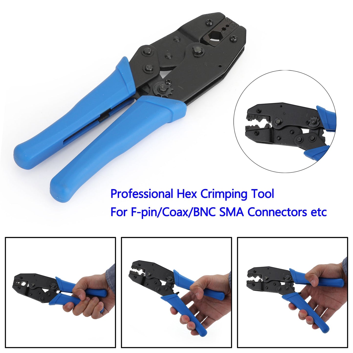 9" Professional Hex Crimping Tool For F-pin/Coax/BNC SMA Connectors etc.