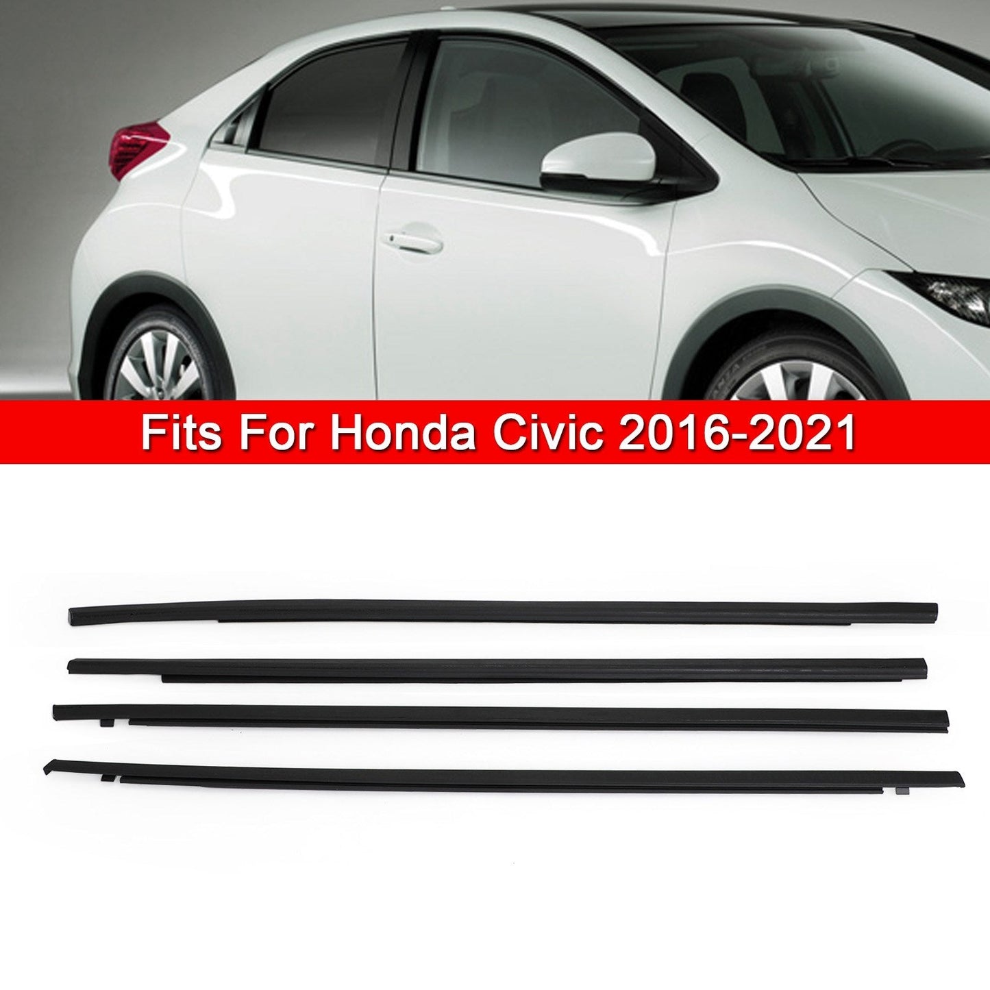 Weatherstrip Window Moulding Trim Seal Belt 4Pcs For Honda Civic Sedan 2016-2021