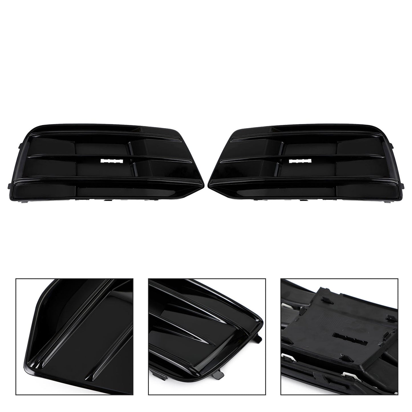 2PCS Front Bumper Cover Grille Bezel Insert Fit Audi Q5 2018-2022 Gloss Black