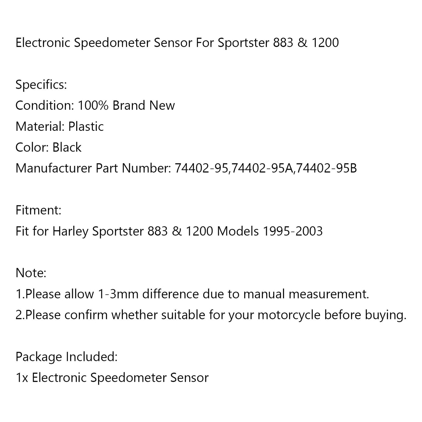 1995-2003 Harley Sportster 883 & 1200 Models Electronic Speedometer Sensor 5/6 Speed Transmission 74402-95