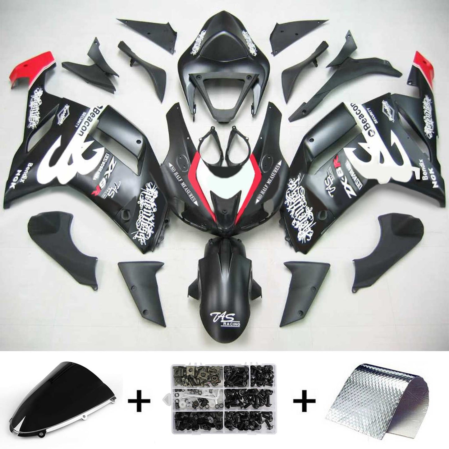 2007-2008 Kawasaki ZX6R 636 Amotopart Injection Fairing Kit Bodywork Plastic ABS #101