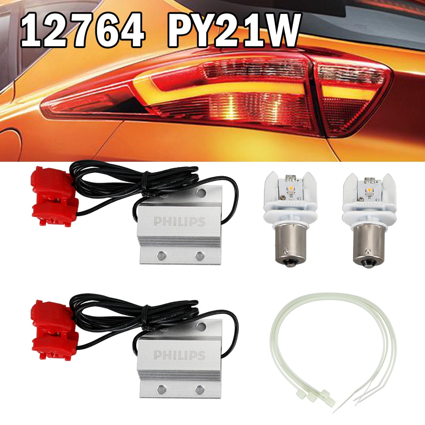 For Philips 12764X2 Car X-treme Ultinon LED PY21W 12V21W BAU15S 260LM Amber