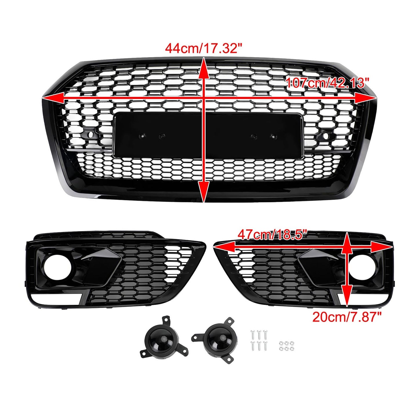 2018-2020 Audi Q5 SQ5 RSQ5 Front Honeycomb Mesh Grill + Fog Lamp Grille