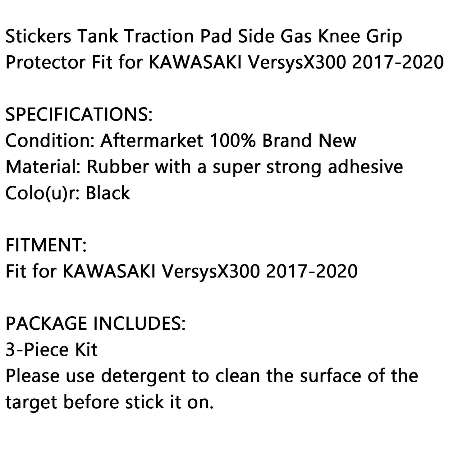 3X Side Tankpad Fuel Tank Protector Fit For Kawasaki Versysx300 17-20 Rubber