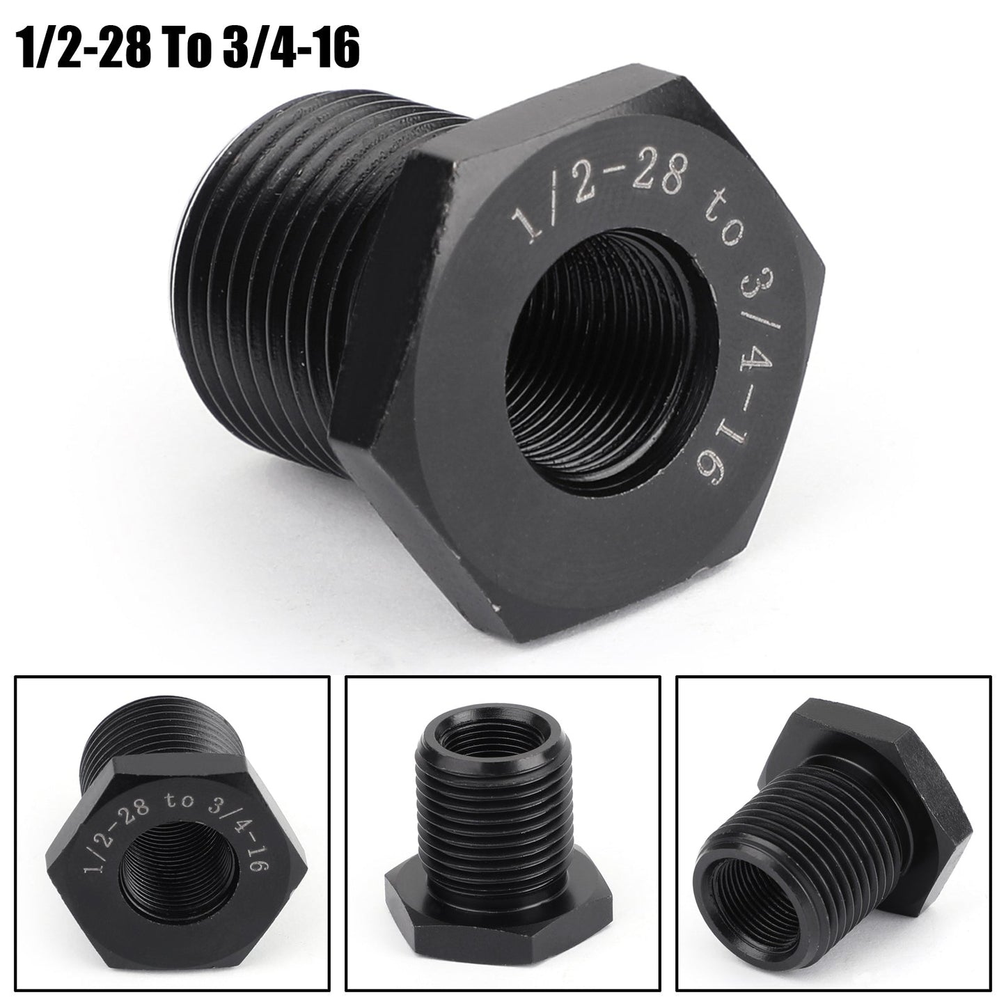 3PCS 1/2-28 to 3/4-16, 13/16-16, 3/4 NPT Thread Oil Filter Adapters Black New