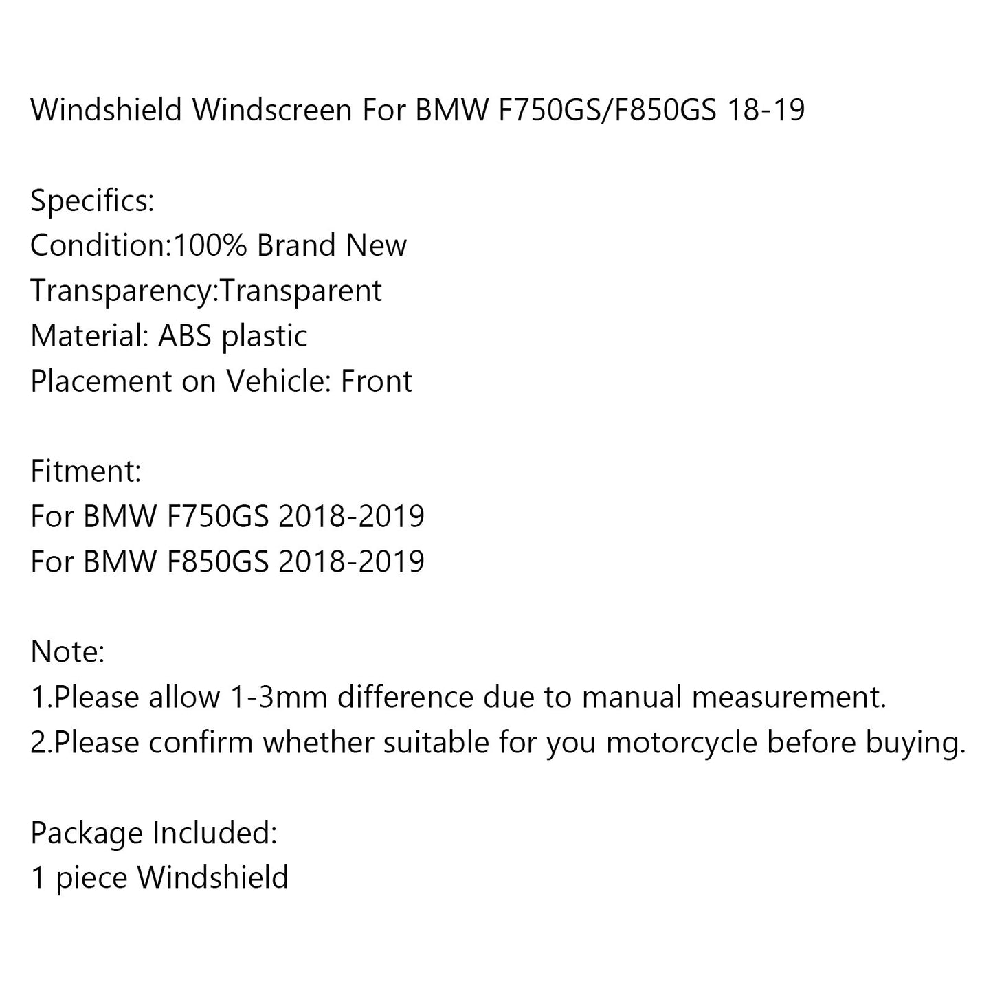 Adjustable Moto Windshield WindScreen for BMW F750GS F850GS 2018-2019