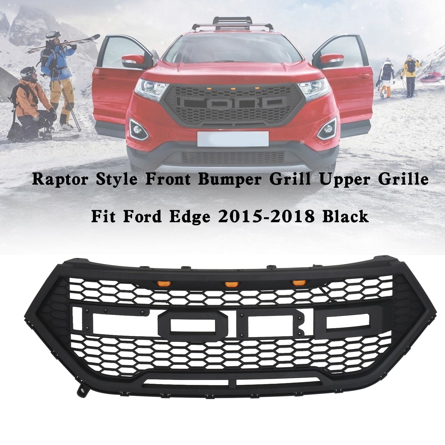 2015-2018 Ford Edge Raptor Style Front Bumper Grill Upper Grille Black