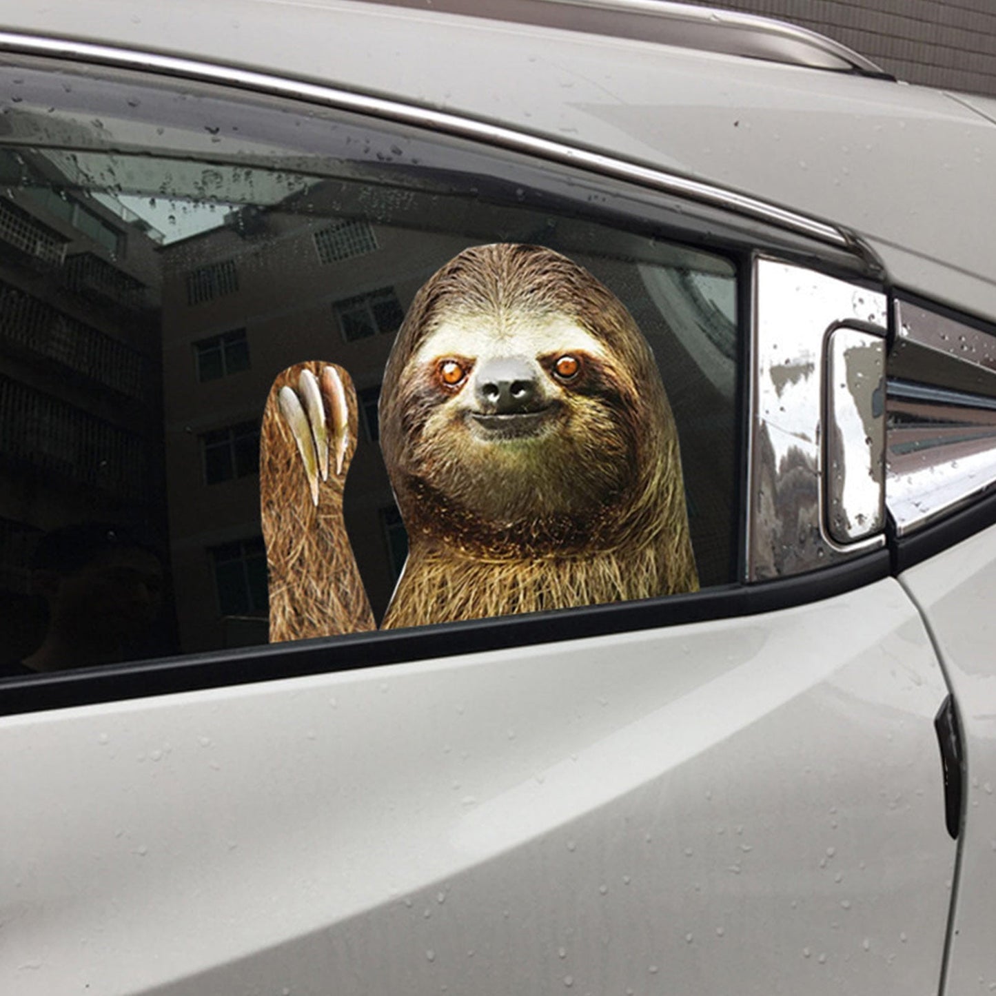 Car Window Sticker Person Size Passenger Side Left Sloth Waving Funny Universal